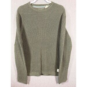 Weatherproof Vintage Women's M Green Waffle Knit Cotton Blend Crew Neck Sweater